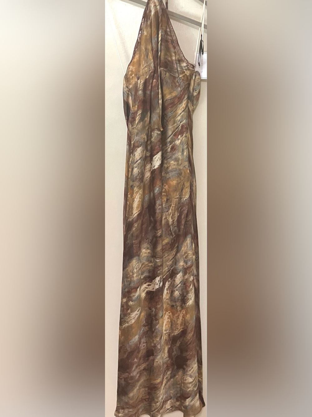 1 State Abstract Marble-Print Halter Maxi Dress in Rust, Brown and Cream: Small